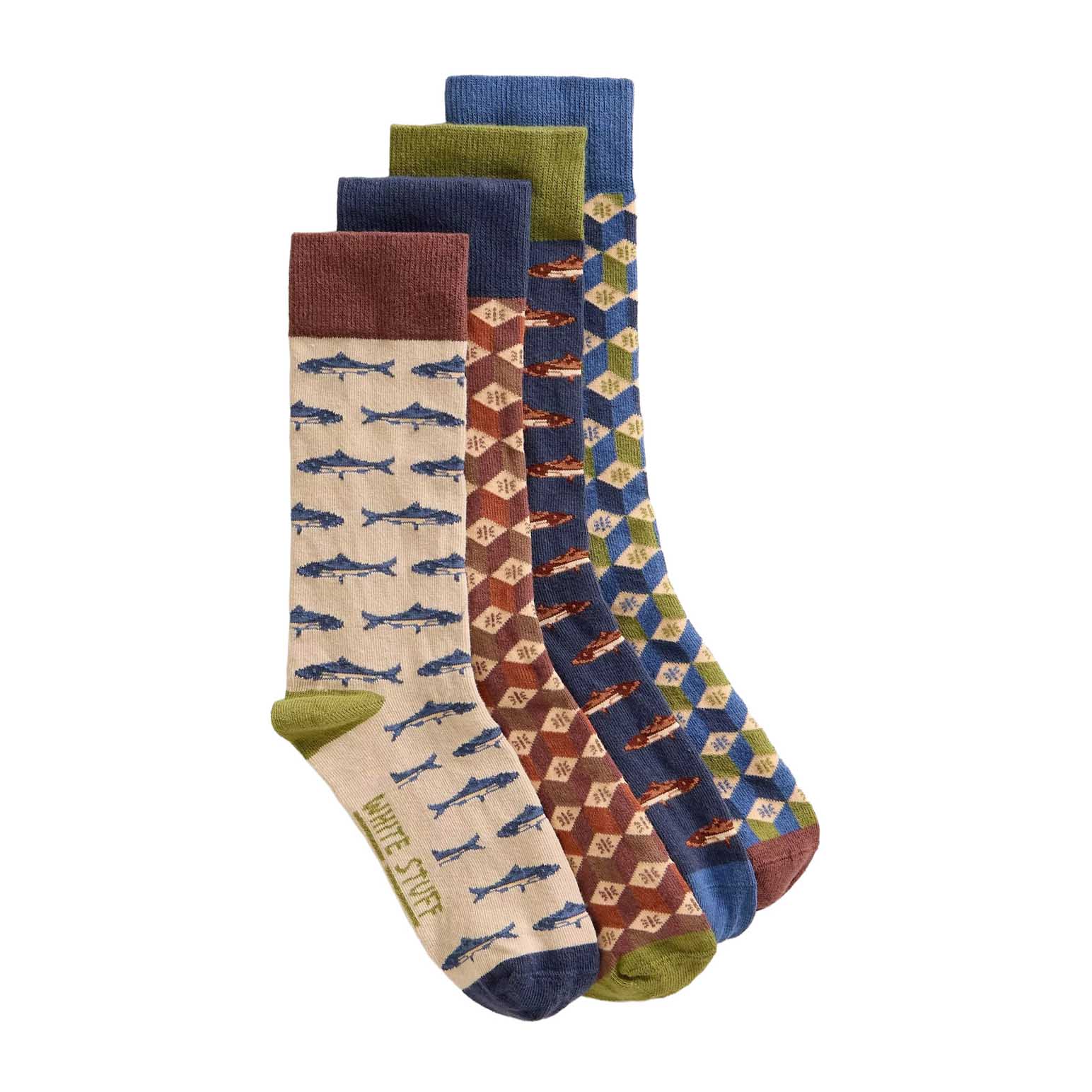 White Stuff Fish Pattern Ankle Socks - 4 Pack